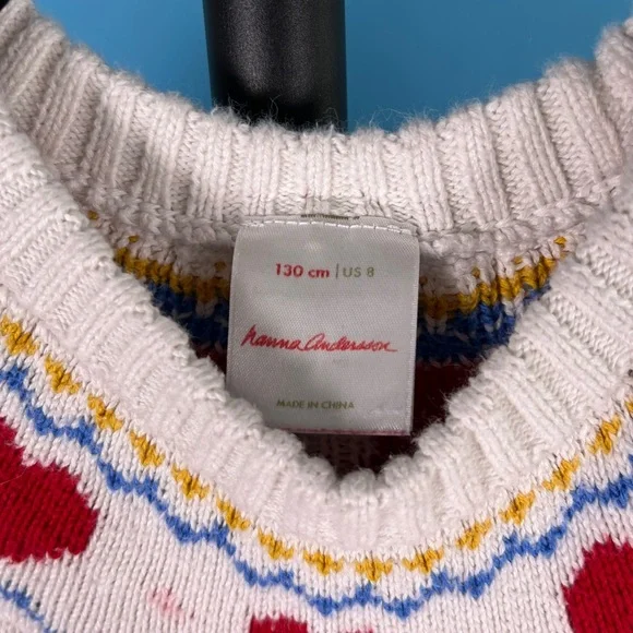 Hanna Andersson Girl Fairisle Sweater Dress 8 holiday hearts - Picture 2 of 6